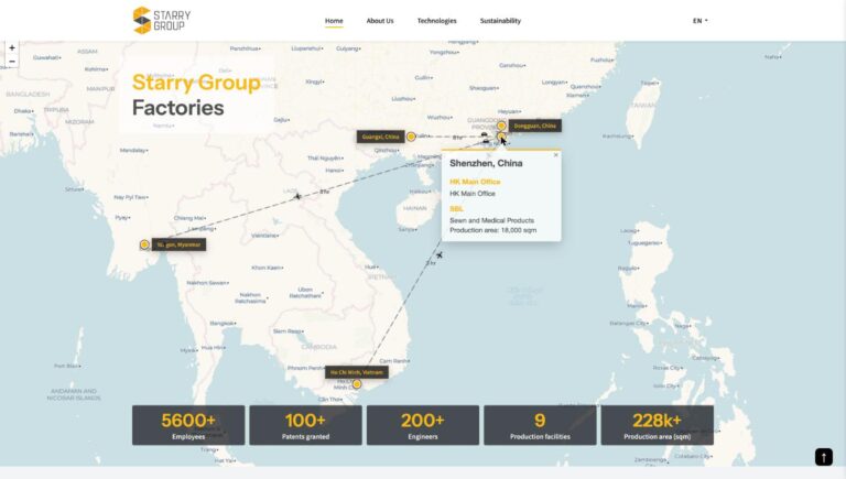 B2B corporate site with presence map